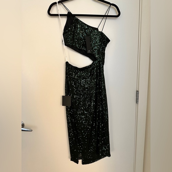 Shining Moment Green Sequin Asymmetrical Cutout Midi Dress - Picture 2 of 4
